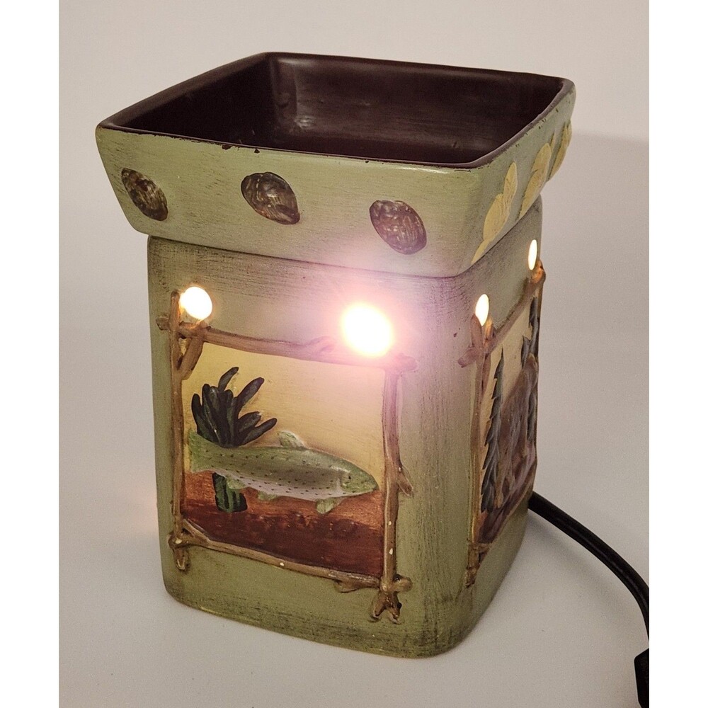 Retired Scentsy Lodge Ceramic Warmer Pack Woodland Wilderness Bear Trout Tree